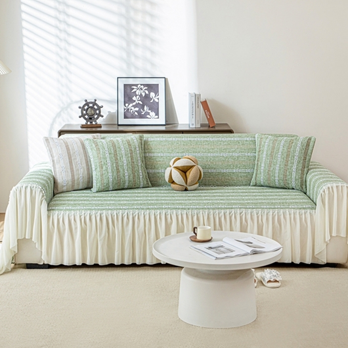 91家纺网 家纺一手货源 找家纺 沐沐2026新款桃苏沙发巾 抹茶绿