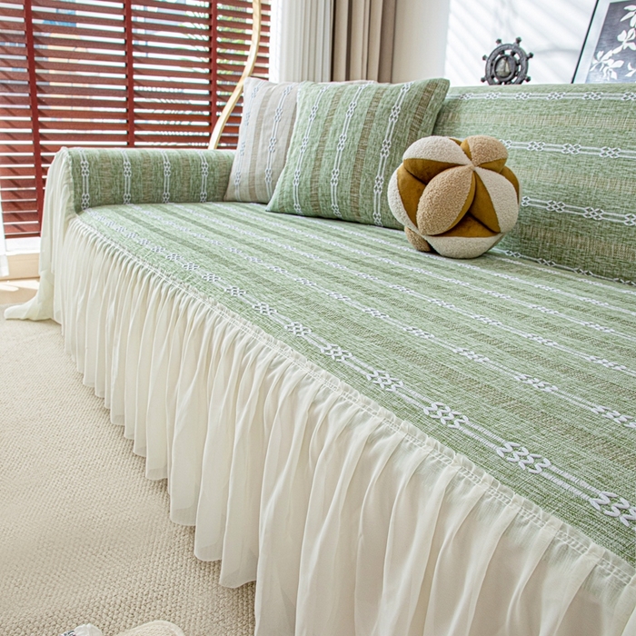 91家纺网 家纺一手货源 找家纺 沐沐2026新款桃苏沙发巾 抹茶绿