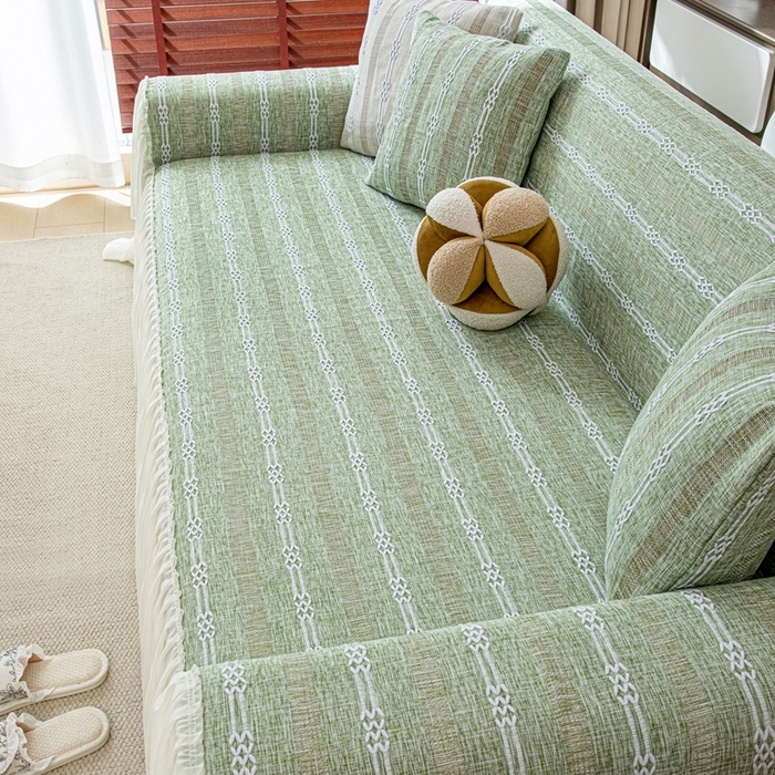 91家纺网 家纺一手货源 找家纺 沐沐2026新款桃苏沙发巾 抹茶绿