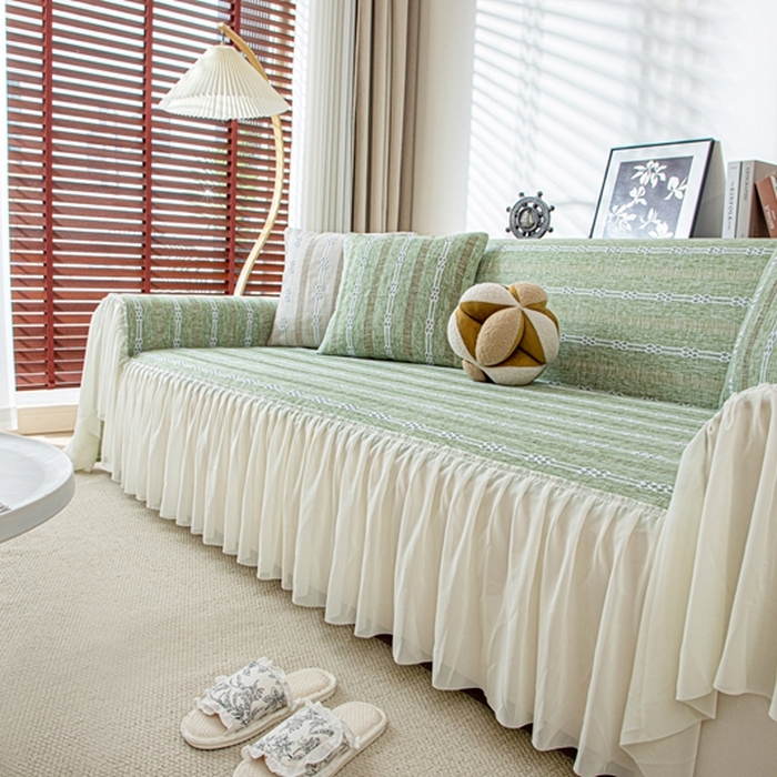 91家纺网 家纺一手货源 找家纺 沐沐2026新款桃苏沙发巾 抹茶绿