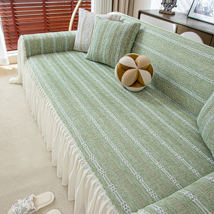 91家纺网 家纺一手货源 找家纺 沐沐2026新款桃苏沙发巾 抹茶绿