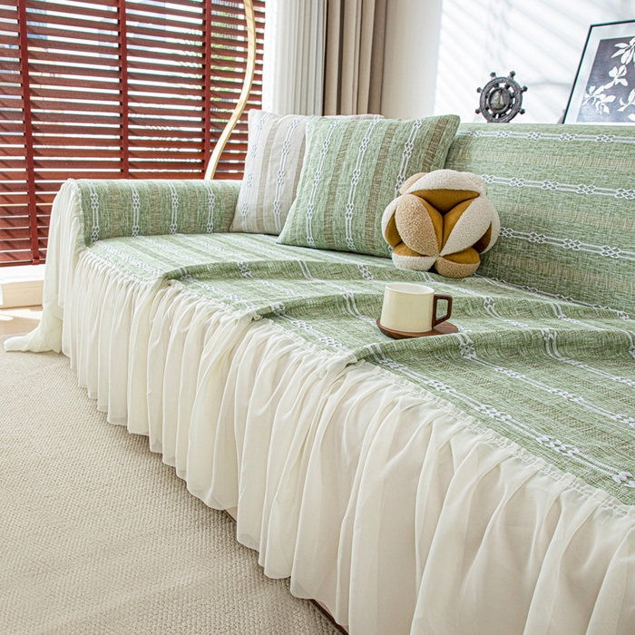91家纺网 家纺一手货源 找家纺 沐沐2026新款桃苏沙发巾 抹茶绿
