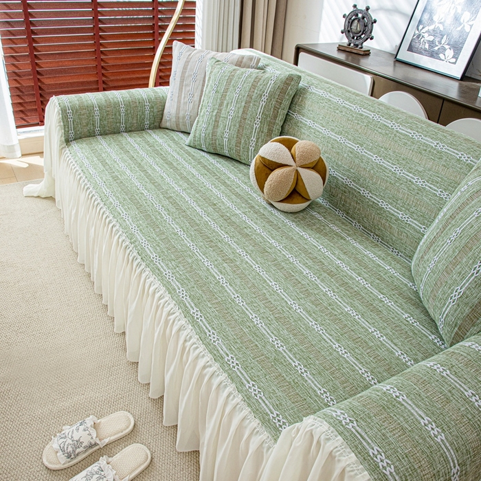 91家纺网 家纺一手货源 找家纺 沐沐2026新款桃苏沙发巾 抹茶绿