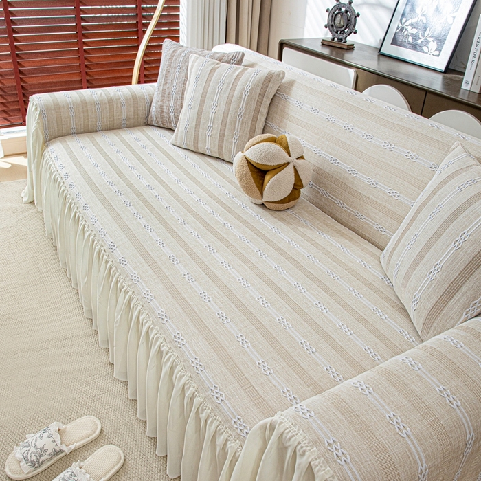 91家纺网 家纺一手货源 找家纺 沐沐2026新款桃苏沙发巾 奶杏色