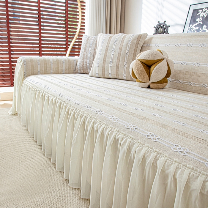 91家纺网 家纺一手货源 找家纺 沐沐2026新款桃苏沙发巾 奶杏色