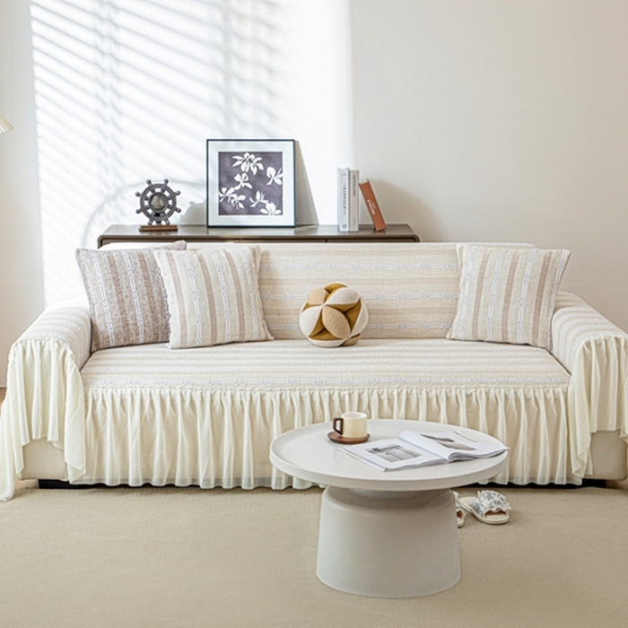 91家纺网 家纺一手货源 找家纺 沐沐2026新款桃苏沙发巾 奶杏色