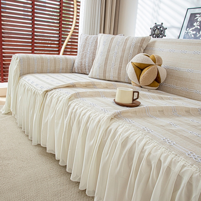 91家纺网 家纺一手货源 找家纺 沐沐2026新款桃苏沙发巾 奶杏色