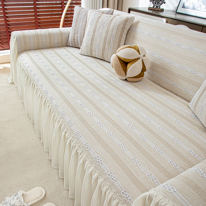 91家纺网 家纺一手货源 找家纺 沐沐2026新款桃苏沙发巾 奶杏色