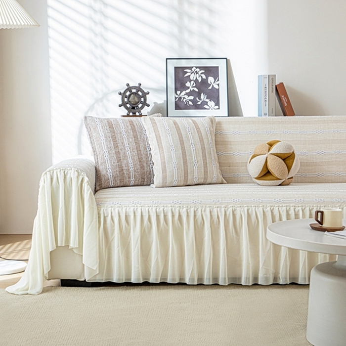 91家纺网 家纺一手货源 找家纺 沐沐2026新款桃苏沙发巾 奶杏色