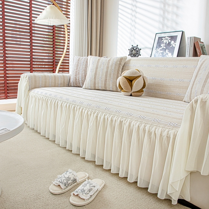 91家纺网 家纺一手货源 找家纺 沐沐2026新款桃苏沙发巾 奶杏色