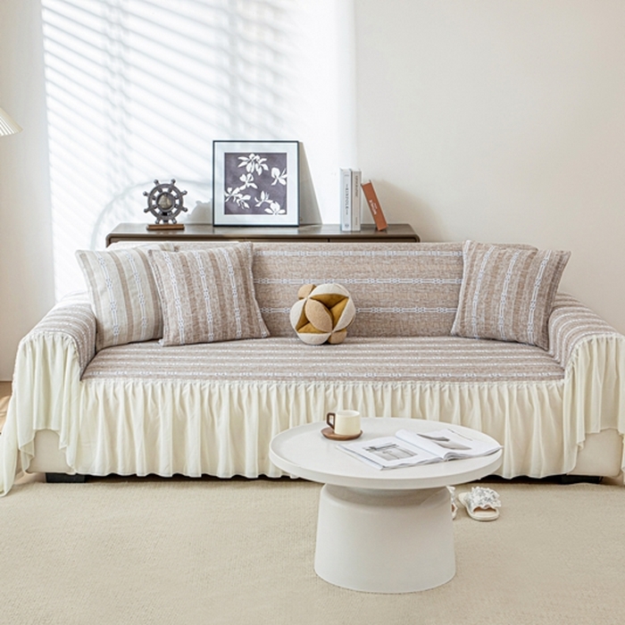 91家纺网 家纺一手货源 找家纺 沐沐2026新款桃苏沙发巾 浅卡其