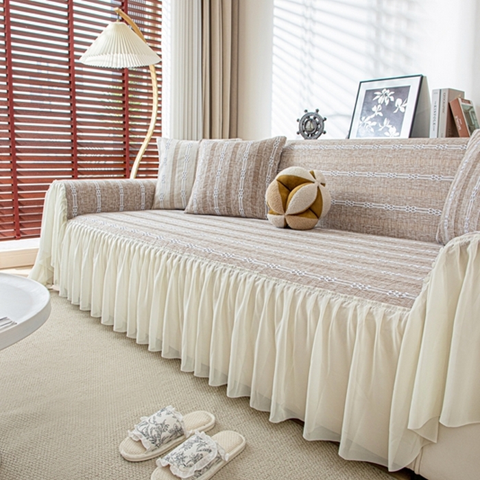 91家纺网 家纺一手货源 找家纺 沐沐2026新款桃苏沙发巾 浅卡其