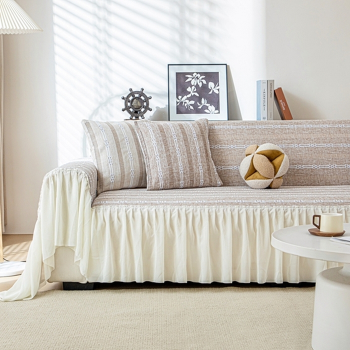 91家纺网 家纺一手货源 找家纺 沐沐2026新款桃苏沙发巾 浅卡其