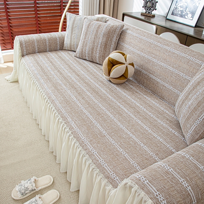 91家纺网 家纺一手货源 找家纺 沐沐2026新款桃苏沙发巾 浅卡其