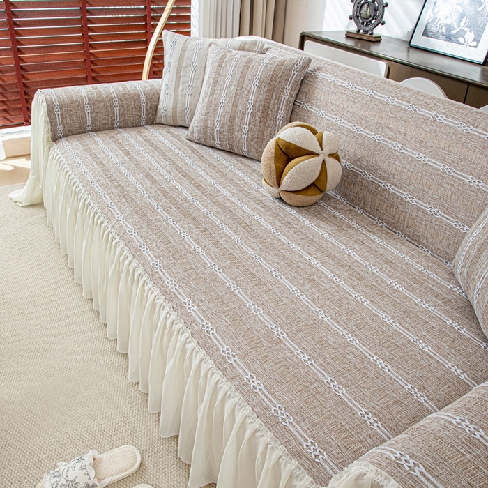 91家纺网 家纺一手货源 找家纺 沐沐2026新款桃苏沙发巾 浅卡其