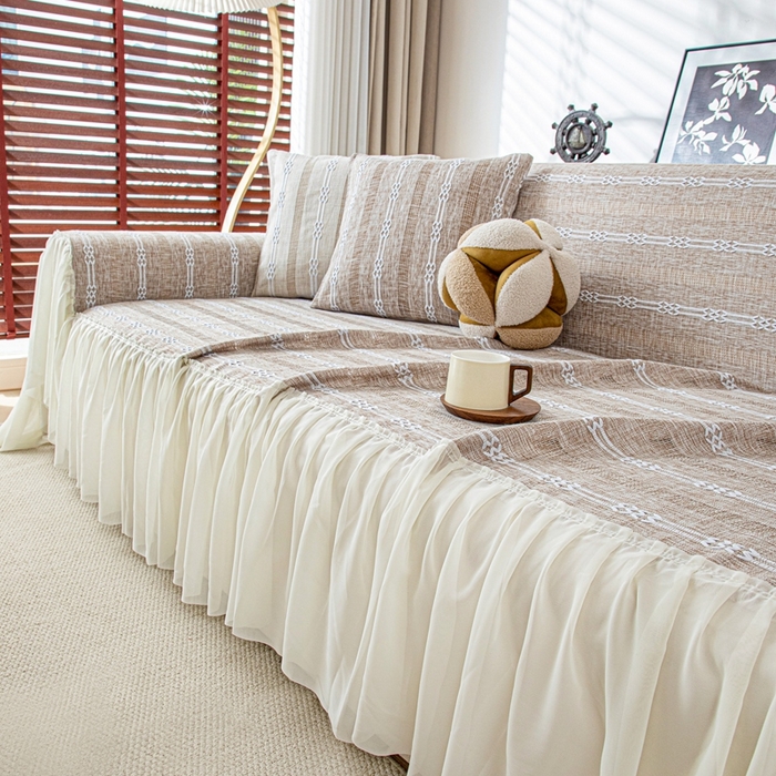 91家纺网 家纺一手货源 找家纺 沐沐2026新款桃苏沙发巾 浅卡其