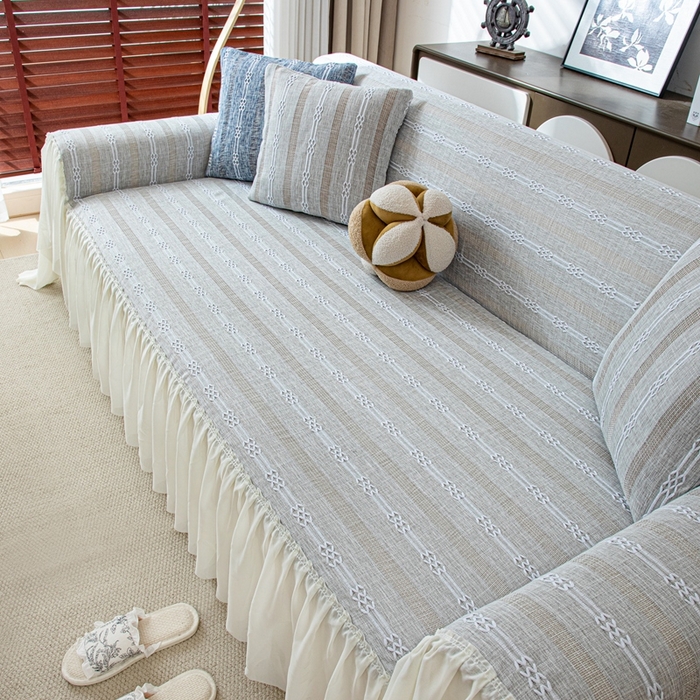 91家纺网 家纺一手货源 找家纺 沐沐2026新款桃苏沙发巾 浅中灰