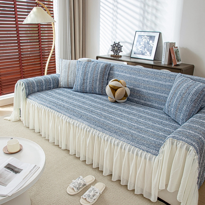 91家纺网 家纺一手货源 找家纺 沐沐2026新款桃苏沙发巾 蓝色