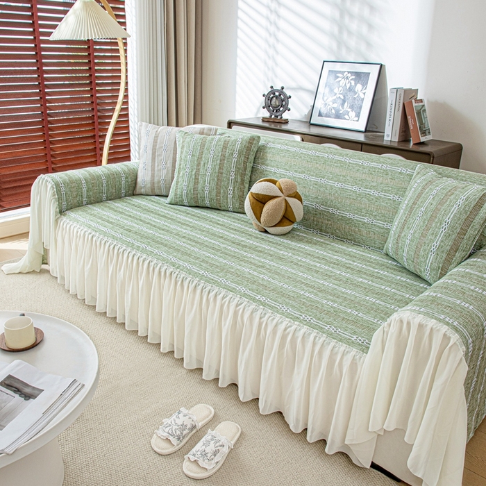 91家纺网 家纺一手货源 找家纺 沐沐2026新款桃苏沙发巾 抹茶绿