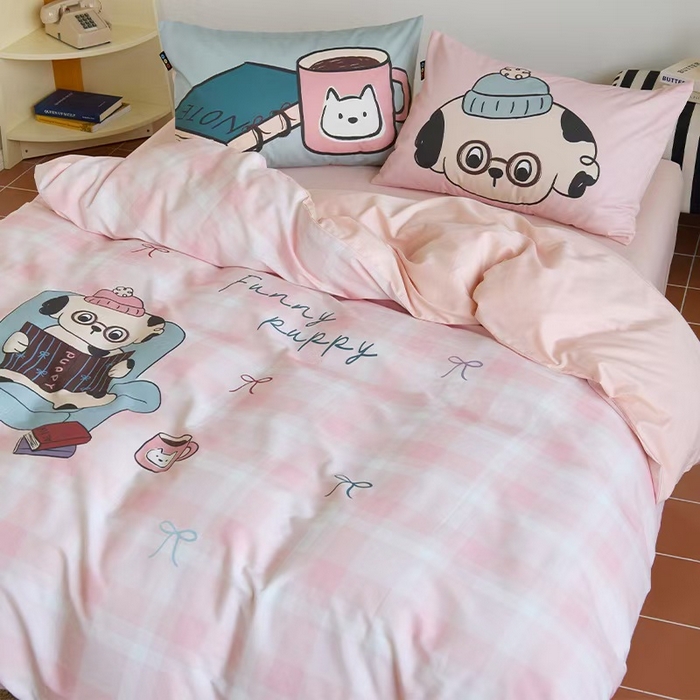 91家纺网 家纺一手货源 找家纺 （总）RYB红黄兰 开学季2025新款ins设计师原创13372大版卡通数码印花40s全棉纯棉三件套四件套