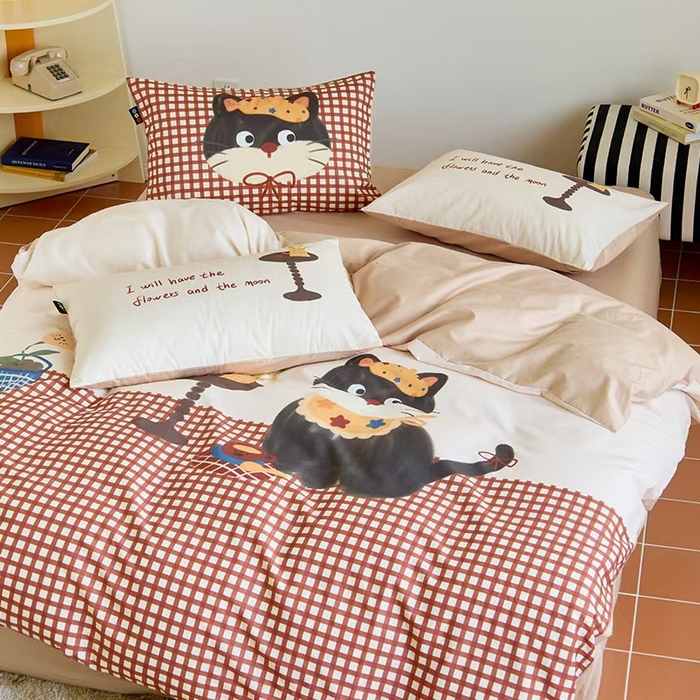 91家纺网 家纺一手货源 找家纺 （总）RYB红黄兰 开学季2025新款ins设计师原创13372大版卡通数码印花40s全棉纯棉三件套四件套