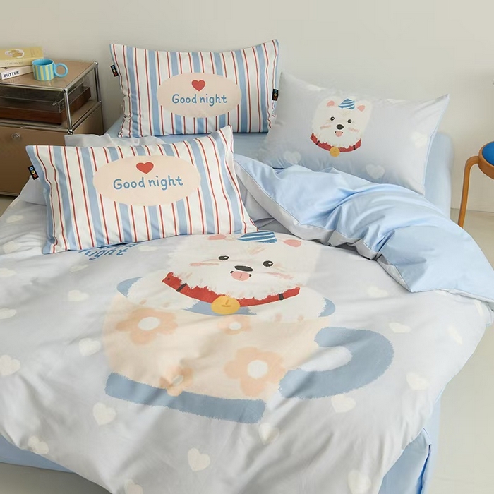 91家纺网 家纺一手货源 找家纺 （总）RYB红黄兰 开学季2025新款ins设计师原创13372大版卡通数码印花40s全棉纯棉三件套四件套