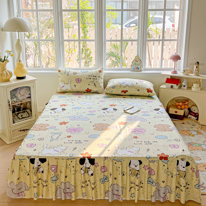 91家纺网 家纺一手货源 找家纺 （总）极梦家纺（支持定制） 2025新款印花磨毛单床裙三件套（总链接一）