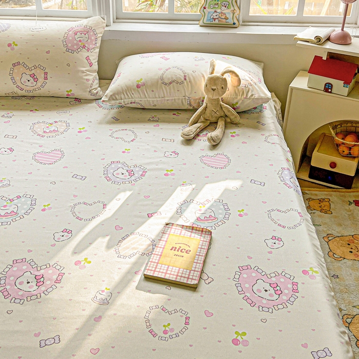 91家纺网 家纺一手货源 找家纺 极梦家纺（支持定制） 2025新款印花磨毛单床裙三件套（总链接一）爱心粉兔