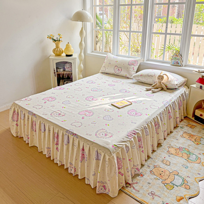 91家纺网 家纺一手货源 找家纺 极梦家纺（支持定制） 2025新款印花磨毛单床裙三件套（总链接一）爱心粉兔