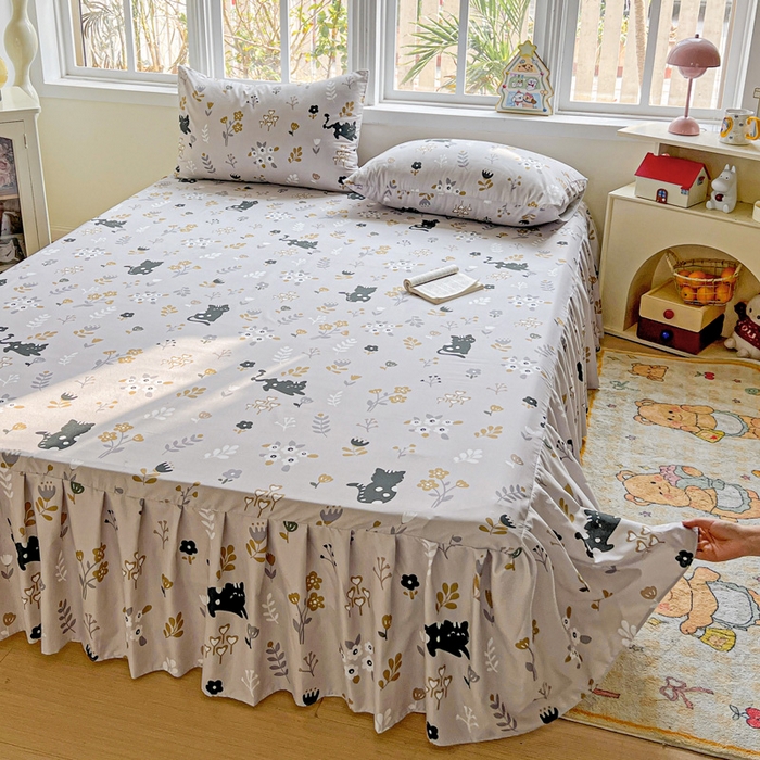 91家纺网 家纺一手货源 找家纺 极梦家纺（支持定制） 2025新款印花磨毛单床裙三件套（总链接一）丛林猫