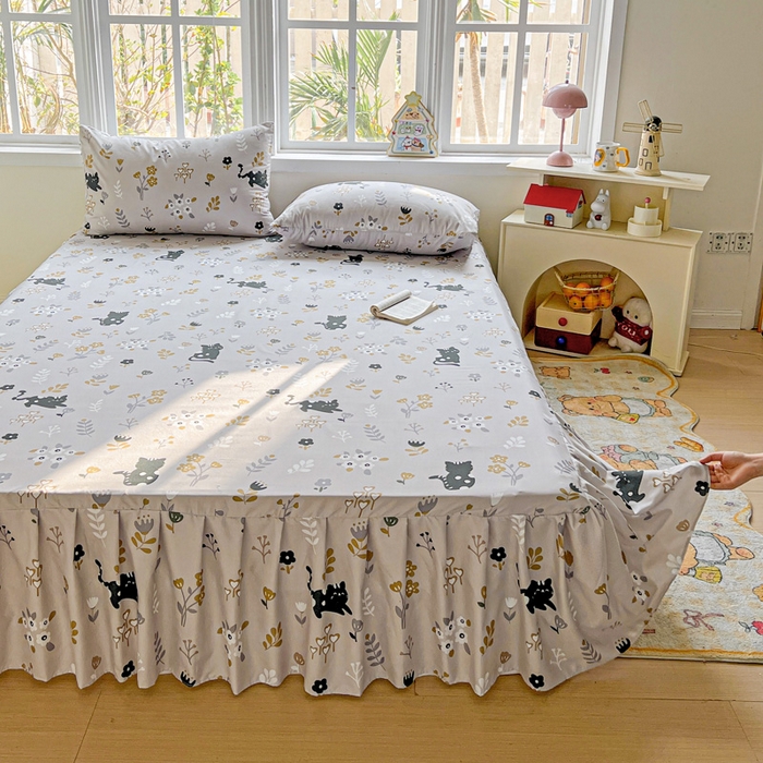 91家纺网 家纺一手货源 找家纺 极梦家纺（支持定制） 2025新款印花磨毛单床裙三件套（总链接一）丛林猫