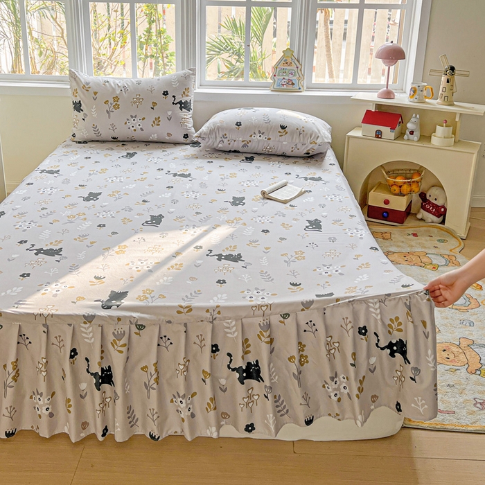 91家纺网 家纺一手货源 找家纺 极梦家纺（支持定制） 2025新款印花磨毛单床裙三件套（总链接一）丛林猫