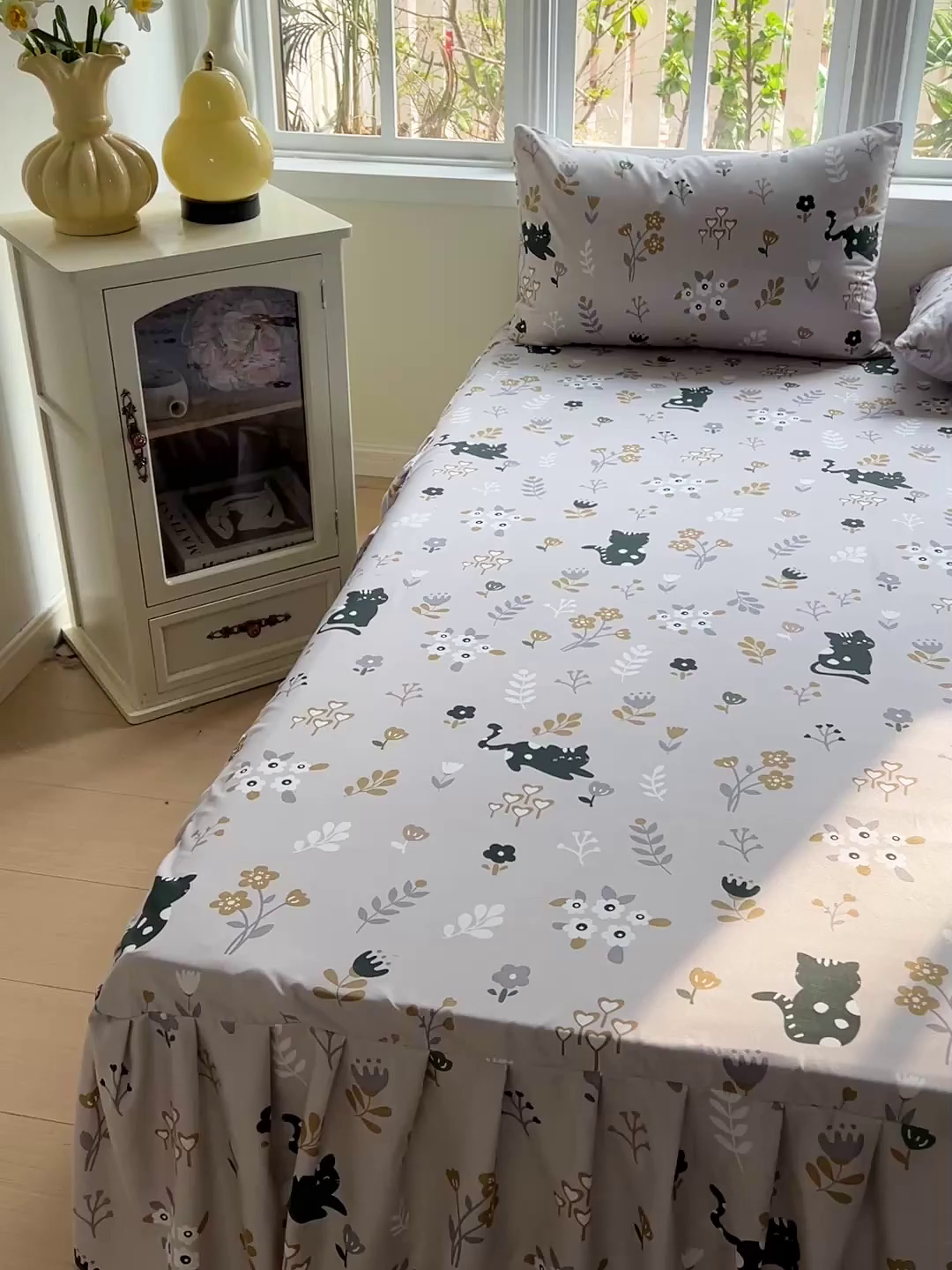 91家纺网 家纺一手货源 找家纺 极梦家纺（支持定制） 2025新款印花磨毛单床裙三件套（总链接一）丛林猫