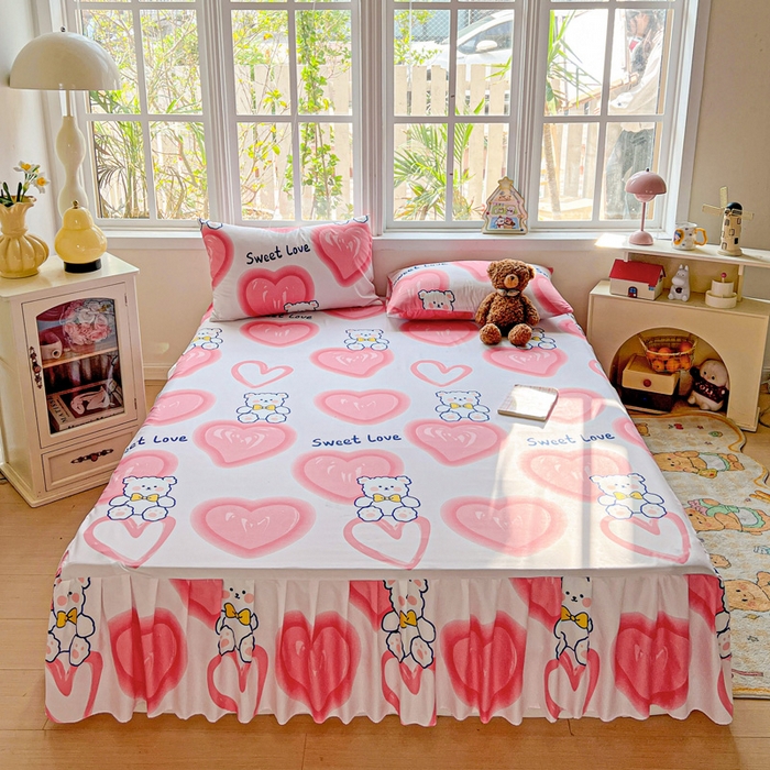 极梦家纺（支持定制） 2025新款印花磨毛单床裙三件套（总链接一）粉心熊