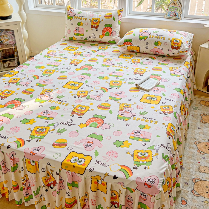 91家纺网 家纺一手货源 找家纺 极梦家纺（支持定制） 2025新款印花磨毛单床裙三件套（总链接一）汉堡小新