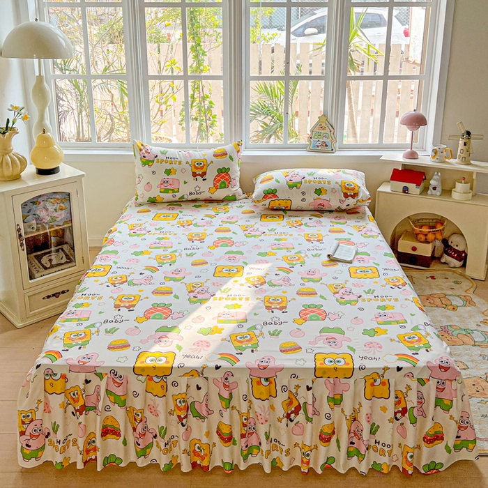 极梦家纺（支持定制） 2025新款印花磨毛单床裙三件套（总链接一）汉堡小新