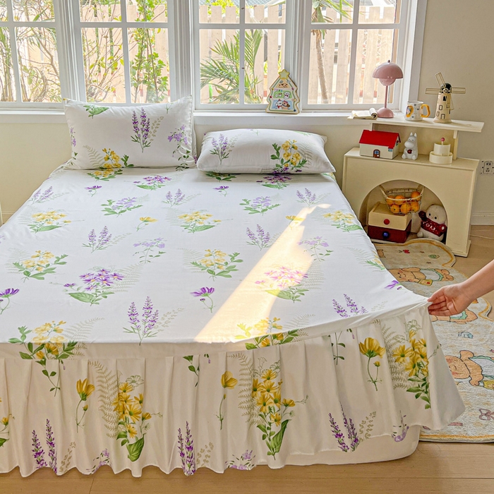 91家纺网 家纺一手货源 找家纺 极梦家纺（支持定制） 2025新款印花磨毛单床裙三件套（总链接一）花季如梦