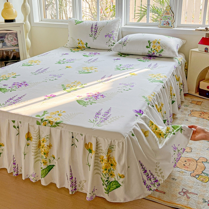 91家纺网 家纺一手货源 找家纺 极梦家纺（支持定制） 2025新款印花磨毛单床裙三件套（总链接一）花季如梦