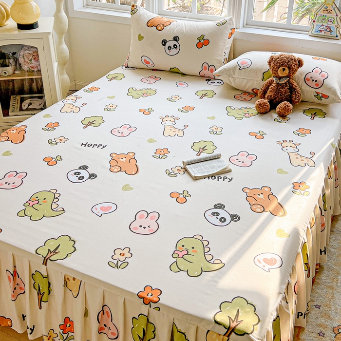 91家纺网 家纺一手货源 找家纺 极梦家纺（支持定制） 2025新款印花磨毛单床裙三件套（总链接一）欢乐派对