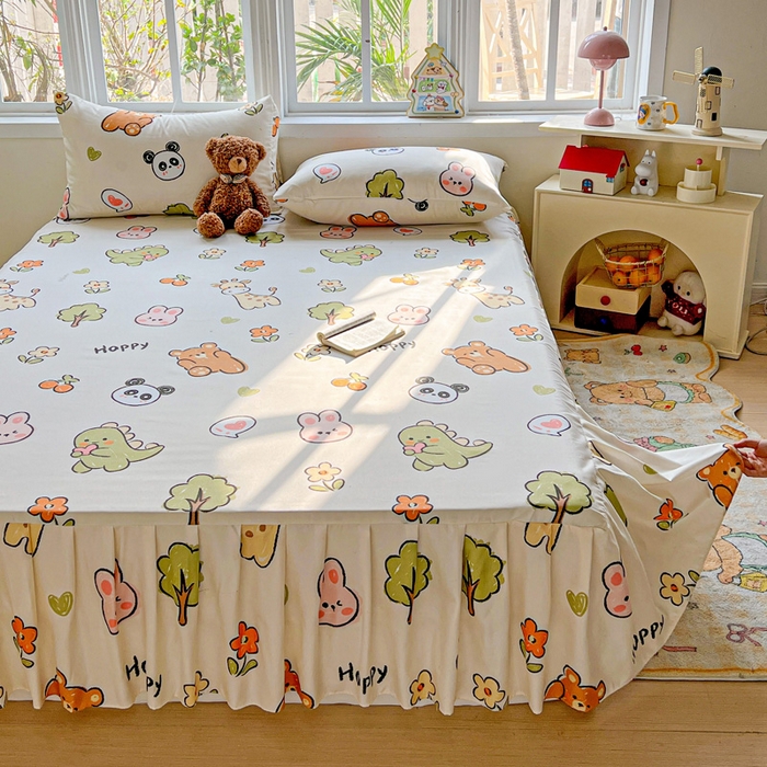 91家纺网 家纺一手货源 找家纺 极梦家纺（支持定制） 2025新款印花磨毛单床裙三件套（总链接一）欢乐派对