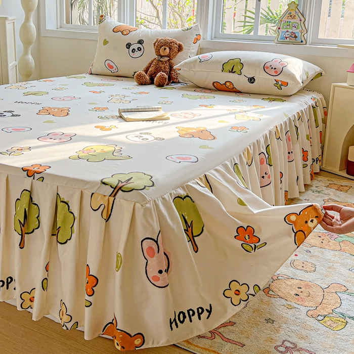 91家纺网 家纺一手货源 找家纺 极梦家纺（支持定制） 2025新款印花磨毛单床裙三件套（总链接一）欢乐派对