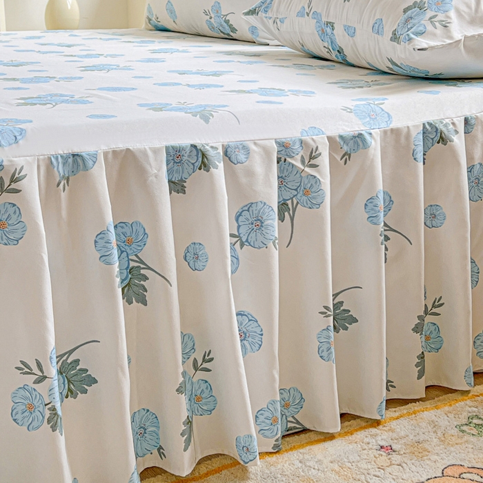 91家纺网 家纺一手货源 找家纺 极梦家纺（支持定制） 2025新款印花磨毛单床裙三件套（总链接一）蓝樱花语