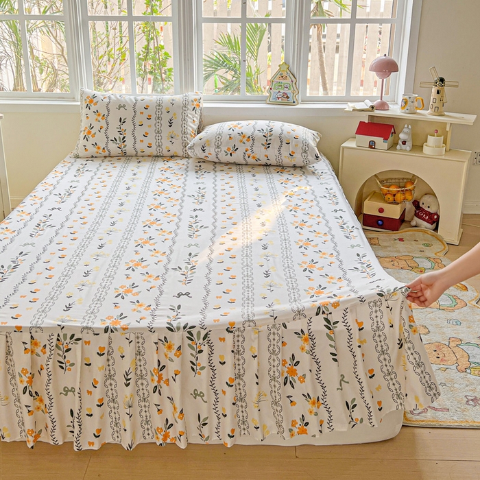 91家纺网 家纺一手货源 找家纺 极梦家纺（支持定制） 2025新款印花磨毛单床裙三件套（总链接一）迷情花海