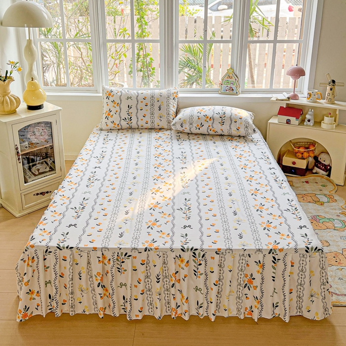 极梦家纺（支持定制） 2025新款印花磨毛单床裙三件套（总链接一）迷情花海