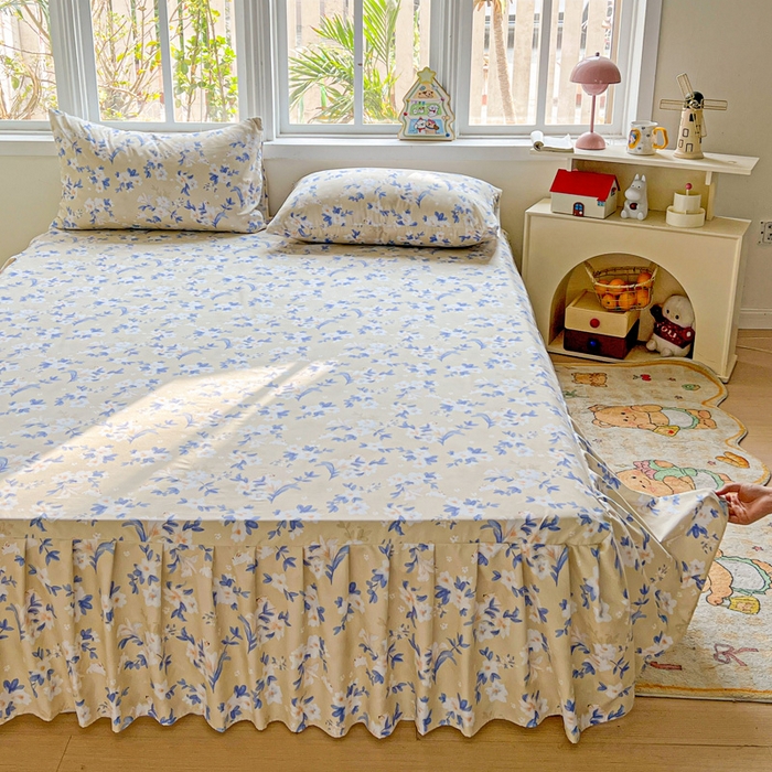 91家纺网 家纺一手货源 找家纺 极梦家纺（支持定制） 2025新款印花磨毛单床裙三件套（总链接一）四季花海