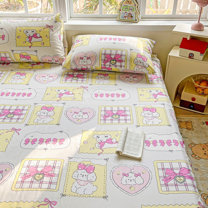 91家纺网 家纺一手货源 找家纺 极梦家纺（支持定制） 2025新款印花磨毛单床裙三件套（总链接一）甜橙气泡