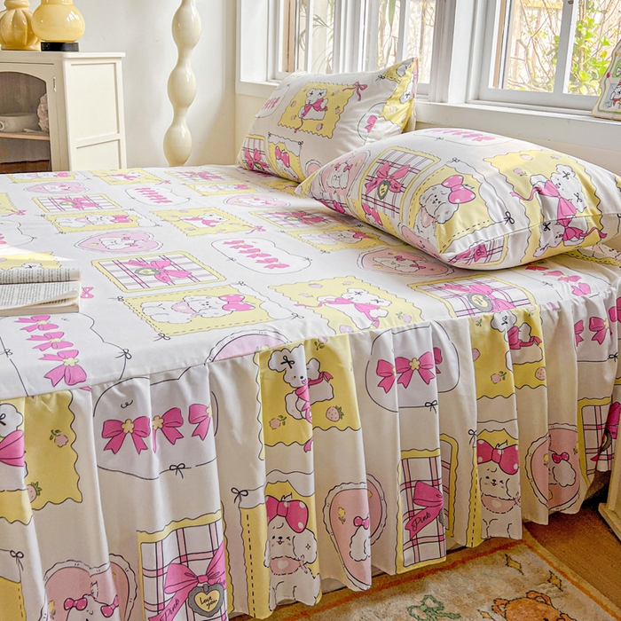 91家纺网 家纺一手货源 找家纺 极梦家纺（支持定制） 2025新款印花磨毛单床裙三件套（总链接一）甜橙气泡