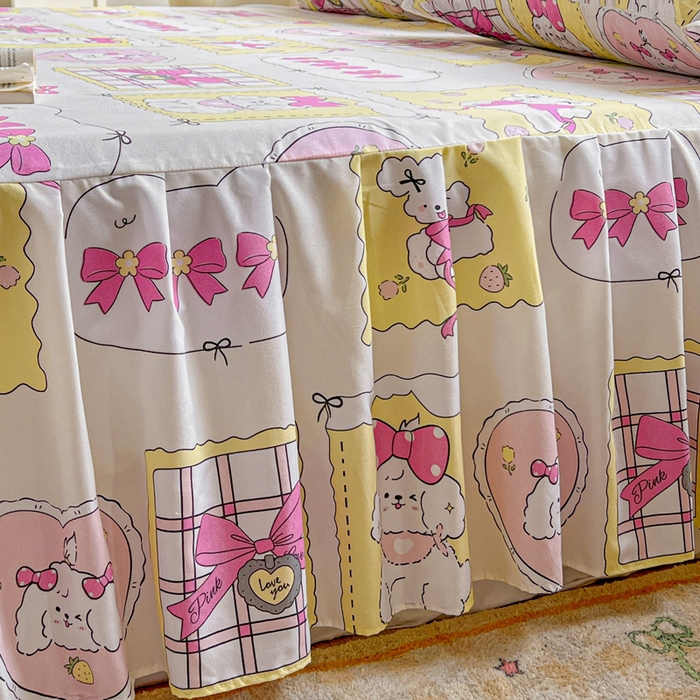 91家纺网 家纺一手货源 找家纺 极梦家纺（支持定制） 2025新款印花磨毛单床裙三件套（总链接一）甜橙气泡