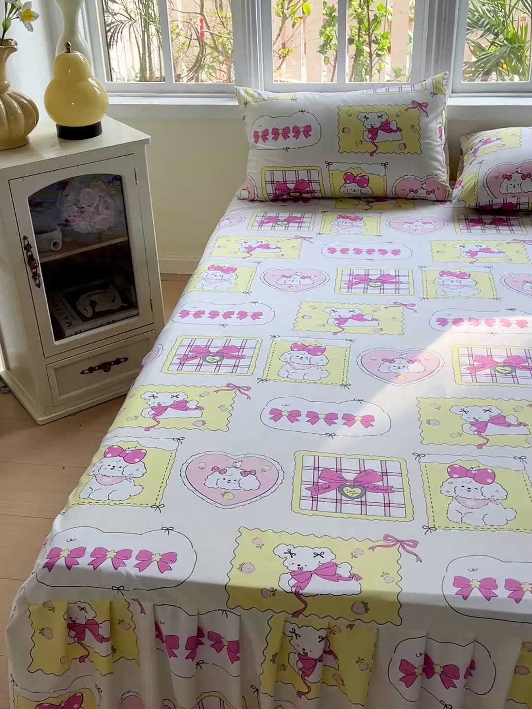 91家纺网 家纺一手货源 找家纺 极梦家纺（支持定制） 2025新款印花磨毛单床裙三件套（总链接一）甜橙气泡