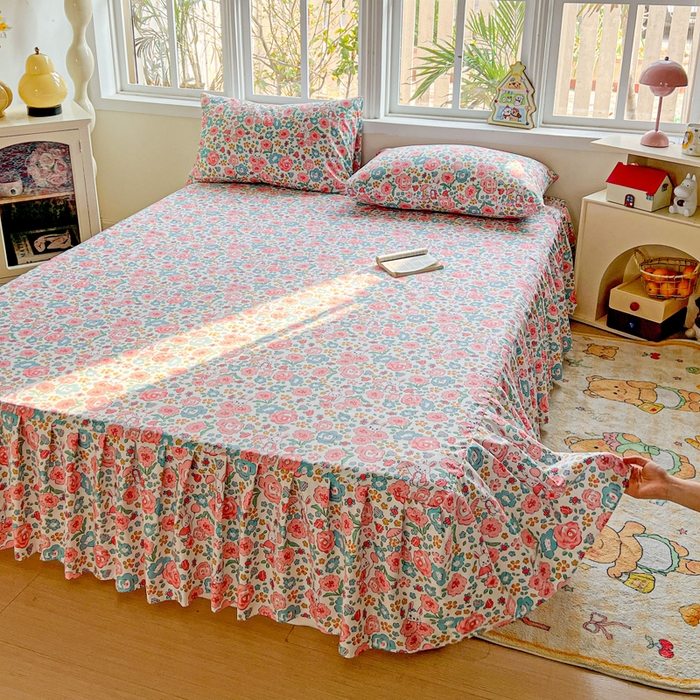 91家纺网 家纺一手货源 找家纺 极梦家纺（支持定制） 2025新款印花磨毛单床裙三件套（总链接一）万花世界